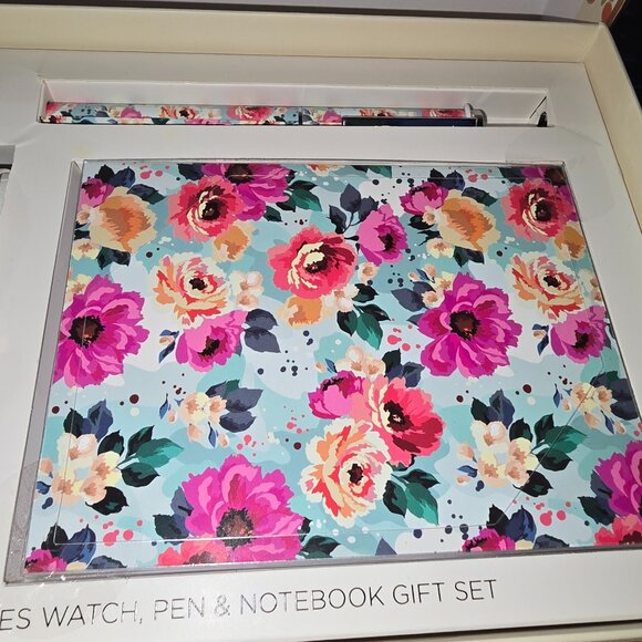 Watch Pen Notebook Gift Set Flowers Pretty Great Colors Leather Band Journal - Picture 4 of 9